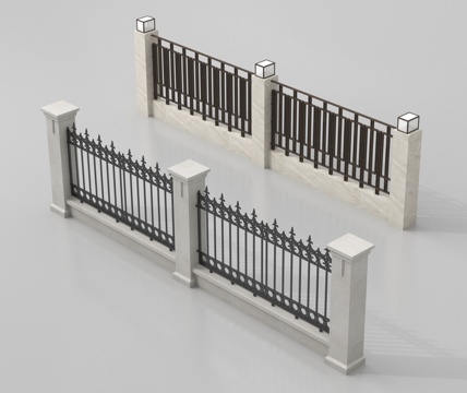 现代围墙围栏 围墙 庭院墙  小区围墙su模型