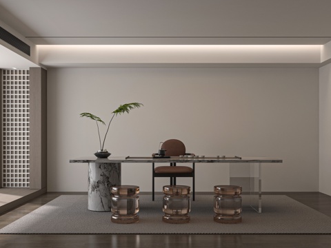 现代新中式茶室茶桌组合茶台su模型