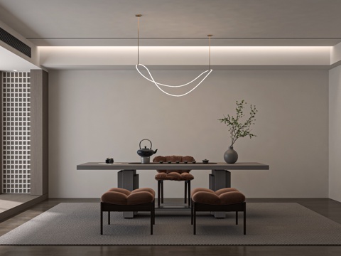 现代新中式茶室茶桌组合茶台su模型