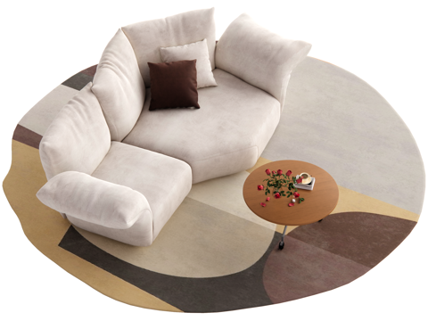 现代中古风沙发茶几组合su模型