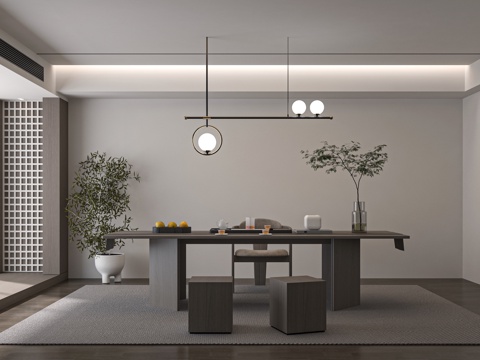 现代新中式茶室 茶桌组合 茶台su模型