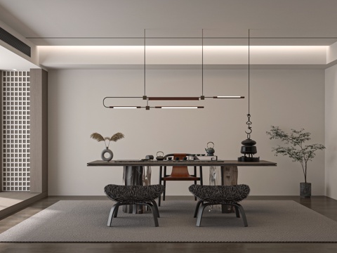 现代新中式茶室 茶桌组合 茶台su模型