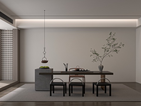 现代新中式茶室 茶桌组合 茶台su模型