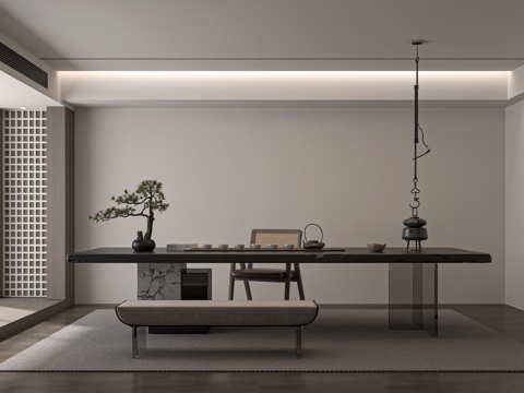 现代新中式茶室 茶桌组合 茶台su模型