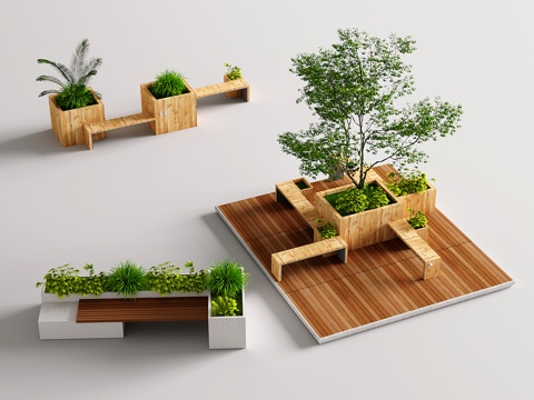  现代休闲长凳 庭院卡座 景观座椅 公共长凳 生态座椅3d模型 