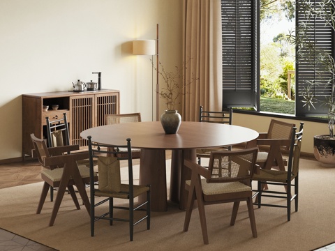 中古风包间 圆桌su模型