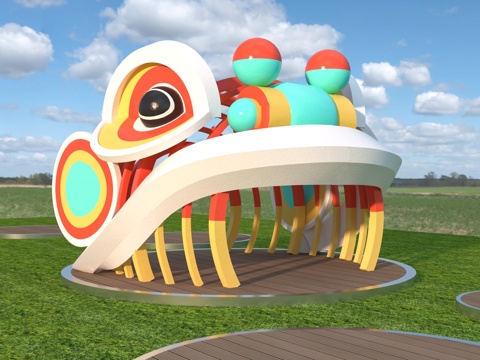  儿童公园 狮子头器械 舞狮 儿童乐园 幼儿园户外器械 公园景3d模型 