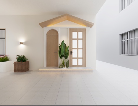 现代 奶油 门头  酒店门头su模型