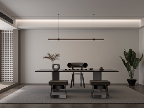 现代茶桌组合 茶室 茶台su模型