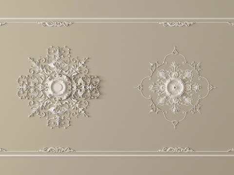 法式雕花 灯盘 石膏构件su模型