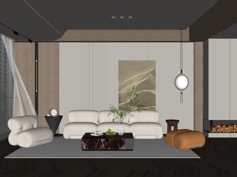 现代风格 家居客厅 大平层客厅 组合沙发su模型