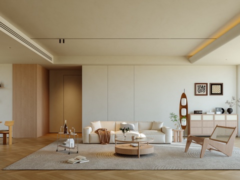 现代原木风客厅su模型