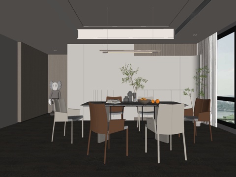 现代风格 家居餐厅 大平层餐厅 组合餐桌椅su模型