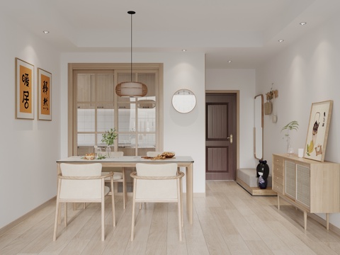 日式餐厅 茶桌椅 餐边柜su模型