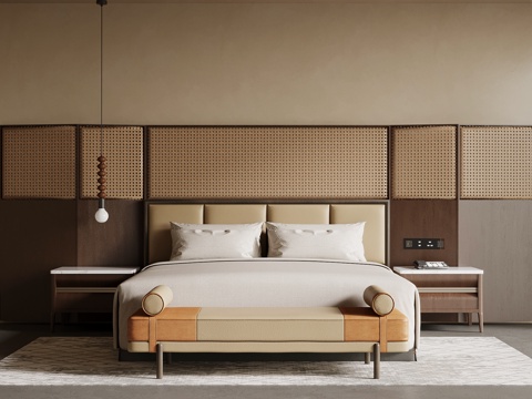  中古风双人床 酒店客房大床房3d模型 