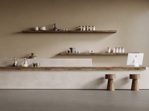 侘寂风吧台 中古风接待台su模型