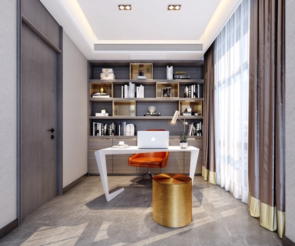  现代书房 书房3d模型 