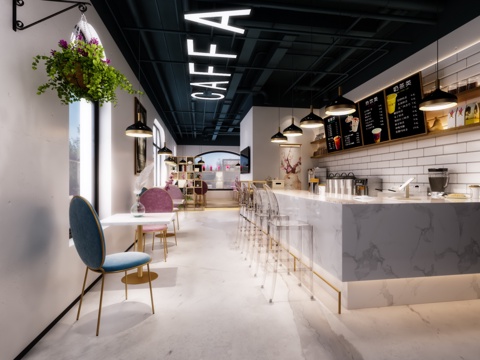  现代轻奢咖啡店3d模型 