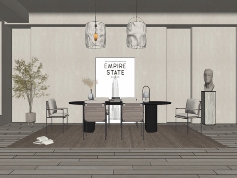 现代风格 家居餐厅 大平层餐厅 组合餐桌椅su模型