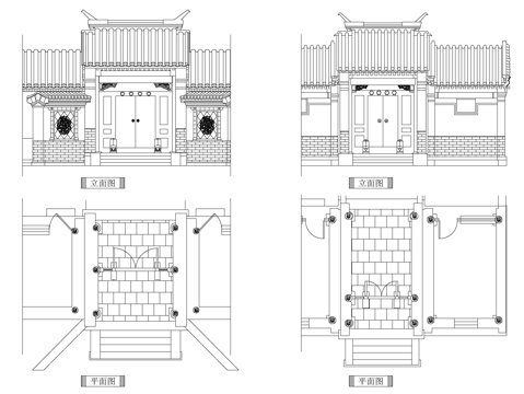 中式古典大门cad施工图