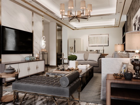  现代精美客厅客厅3d模型 