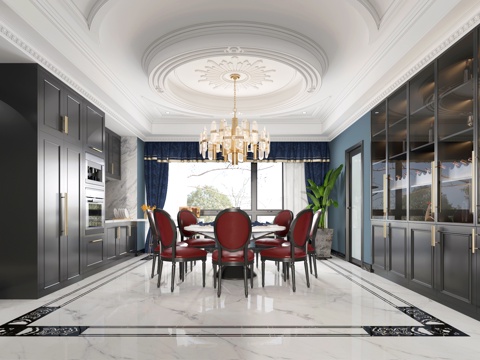  后现代轻奢客餐厅3d模型3d模型 