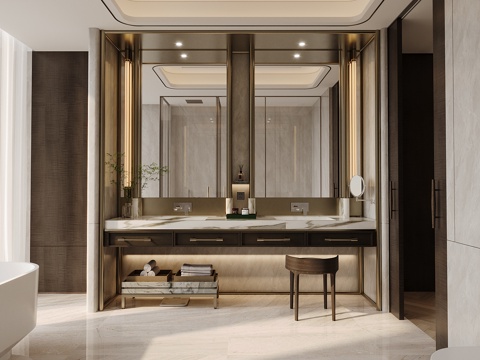  现代轻奢别墅卫生间3d模型 