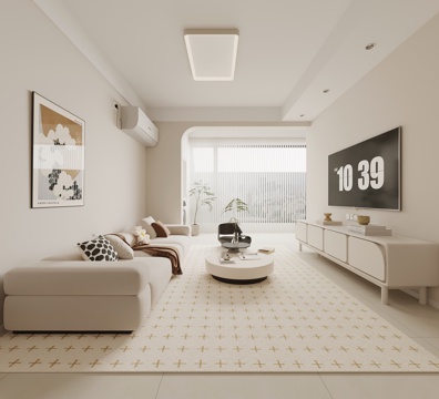 奶油风客厅 沙发茶几组合 电视柜su模型