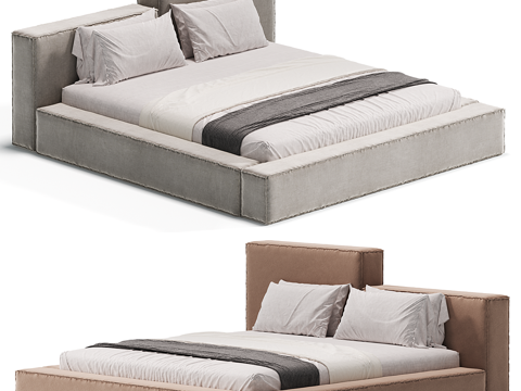  现代意式布艺双人床3d模型 