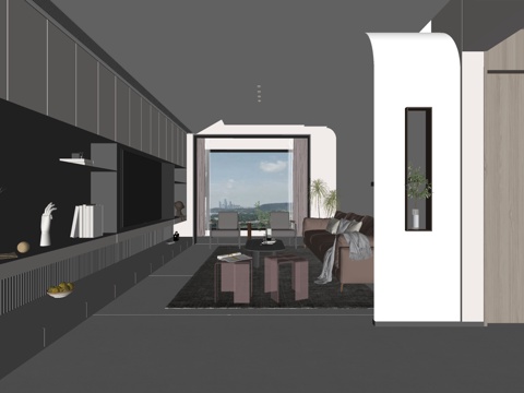 现代风格 家居客厅 大平层客厅 组合沙发su模型