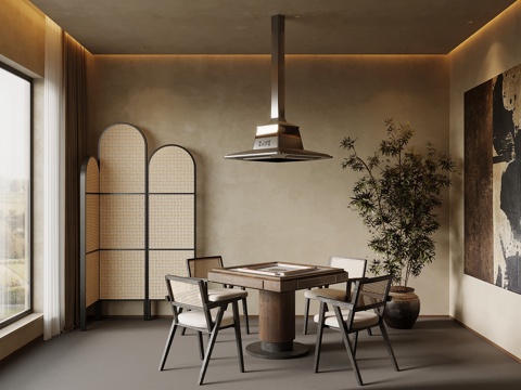 侘寂风棋牌室 麻将桌 娱乐桌su模型