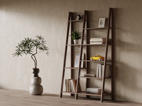 中古风置物架 书架su模型