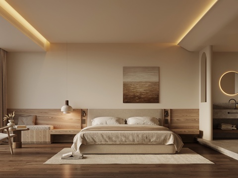 侘寂风酒店客房 大床房su模型