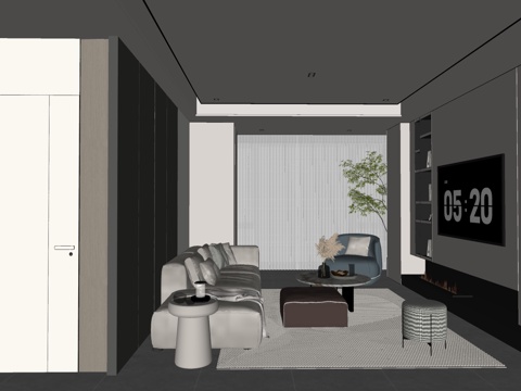 现代风格 家居客厅 大平层客厅 组合沙发su模型