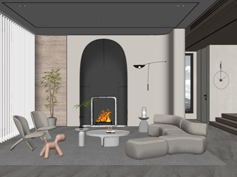 现代风格 家居客厅 大平层客厅 组合沙发su模型