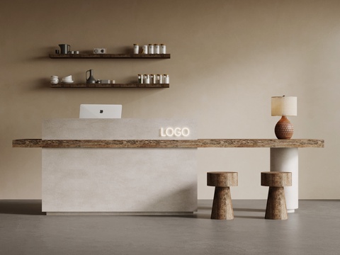 侘寂风吧台 中古风接待台su模型