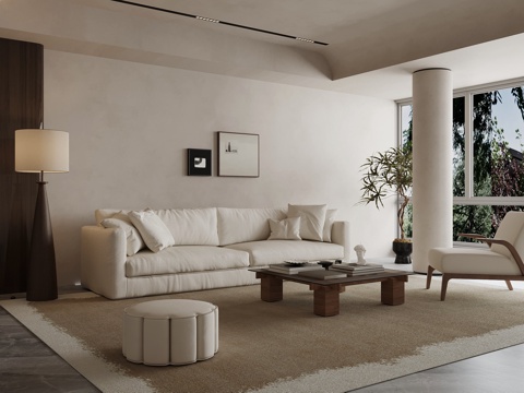 中古风客厅 沙发茶几组合su模型