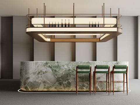 现代水吧台吊灯 酒瓶 吧台 吧椅 奢石su模型