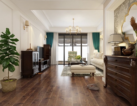  美式客厅餐厅3d模型 