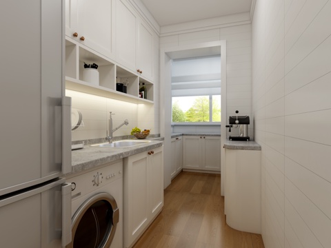  美式北欧客厅 餐厅 厨房 北欧餐桌椅 卡座3d模型 