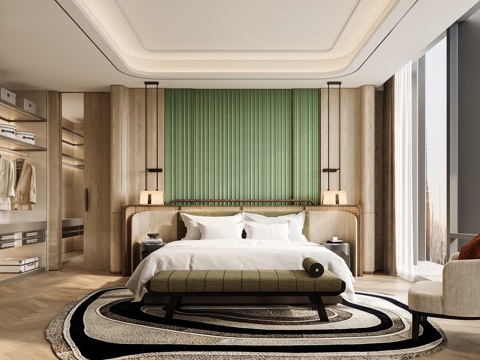 现代轻奢别墅主卧su模型