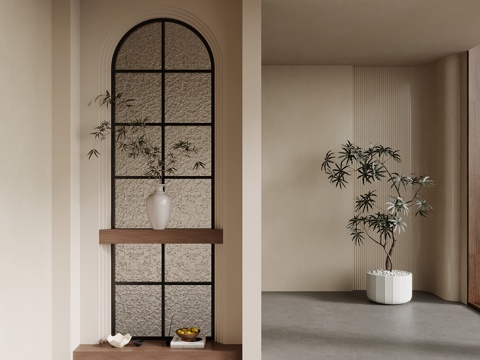 中古风玄关隔断su模型