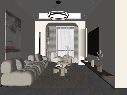 现代风格 家居客厅 大平层客厅 组合沙发su模型