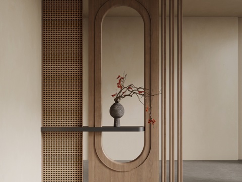 新中式玄关 装饰玄关su模型