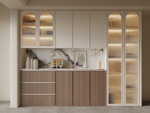 奶油风酒柜 餐边柜su模型