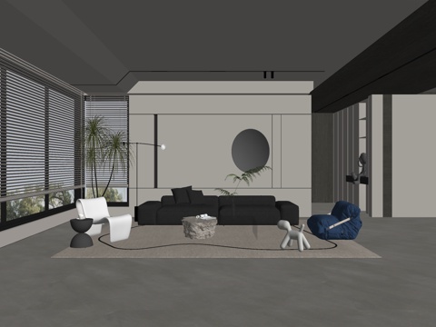 现代风格 家居客厅 大平层客厅 组合沙发su模型