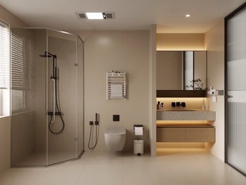 现代卫生间 浴室柜 马桶 淋浴间su模型