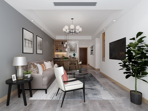  现代北欧客餐厅3d模型 