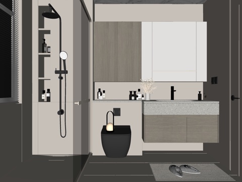 现代风格卫生间 浴室柜 干湿分离卫生间su模型