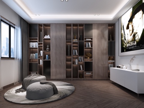  现代书房 影音室 休闲厅3d模型 